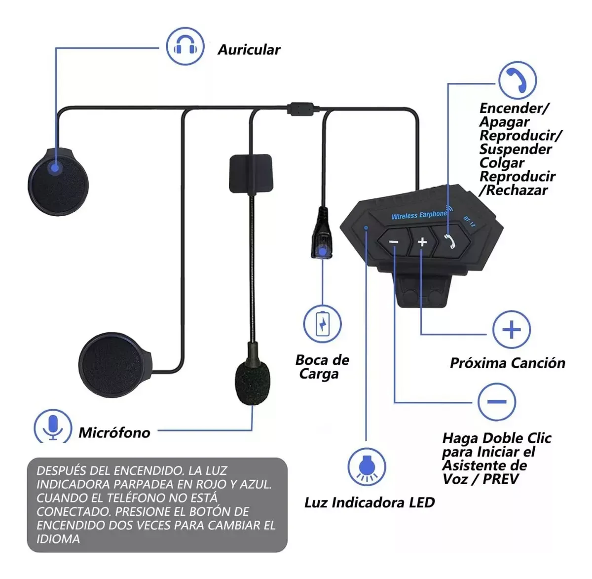 Intercomunicador Bt12 Auriculares Casco Bluetooth