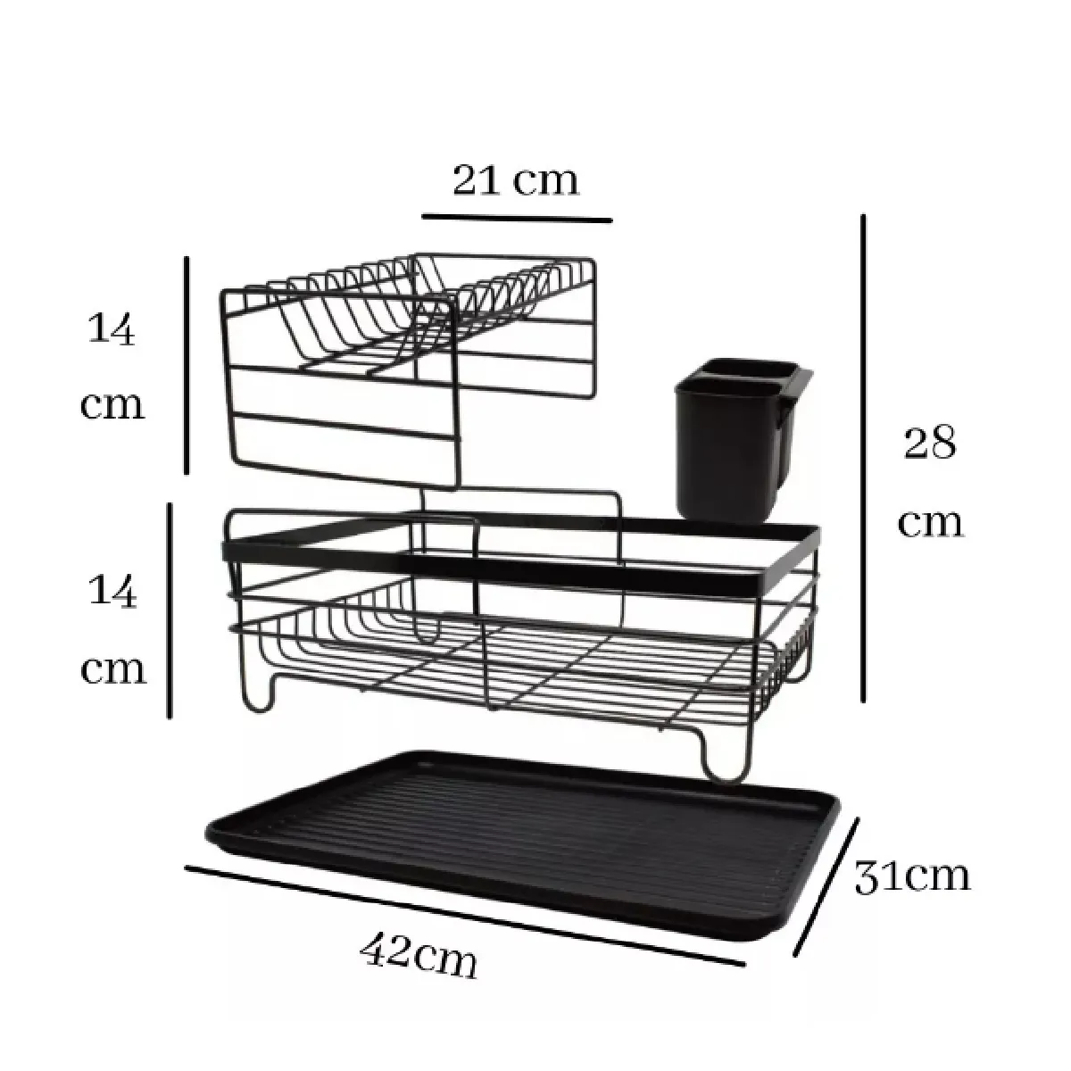 Escurridor De Vajilla Veneza De 2 Niveles Para 9 Platos, Color Negro