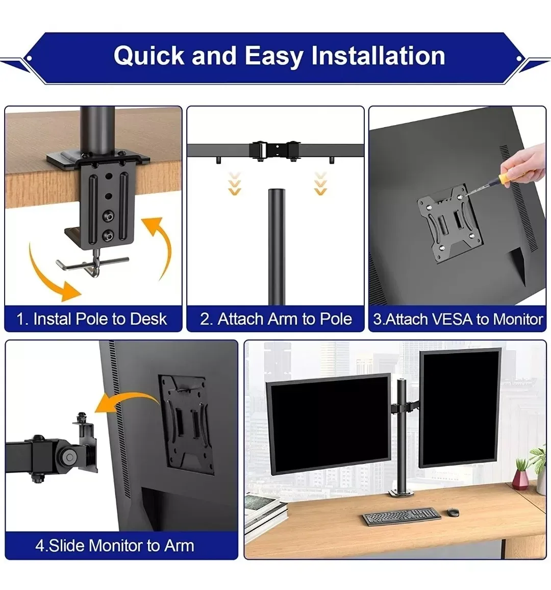 Brazo Soporte Doble Para 2 Monitores One Pixel Base Escritorio