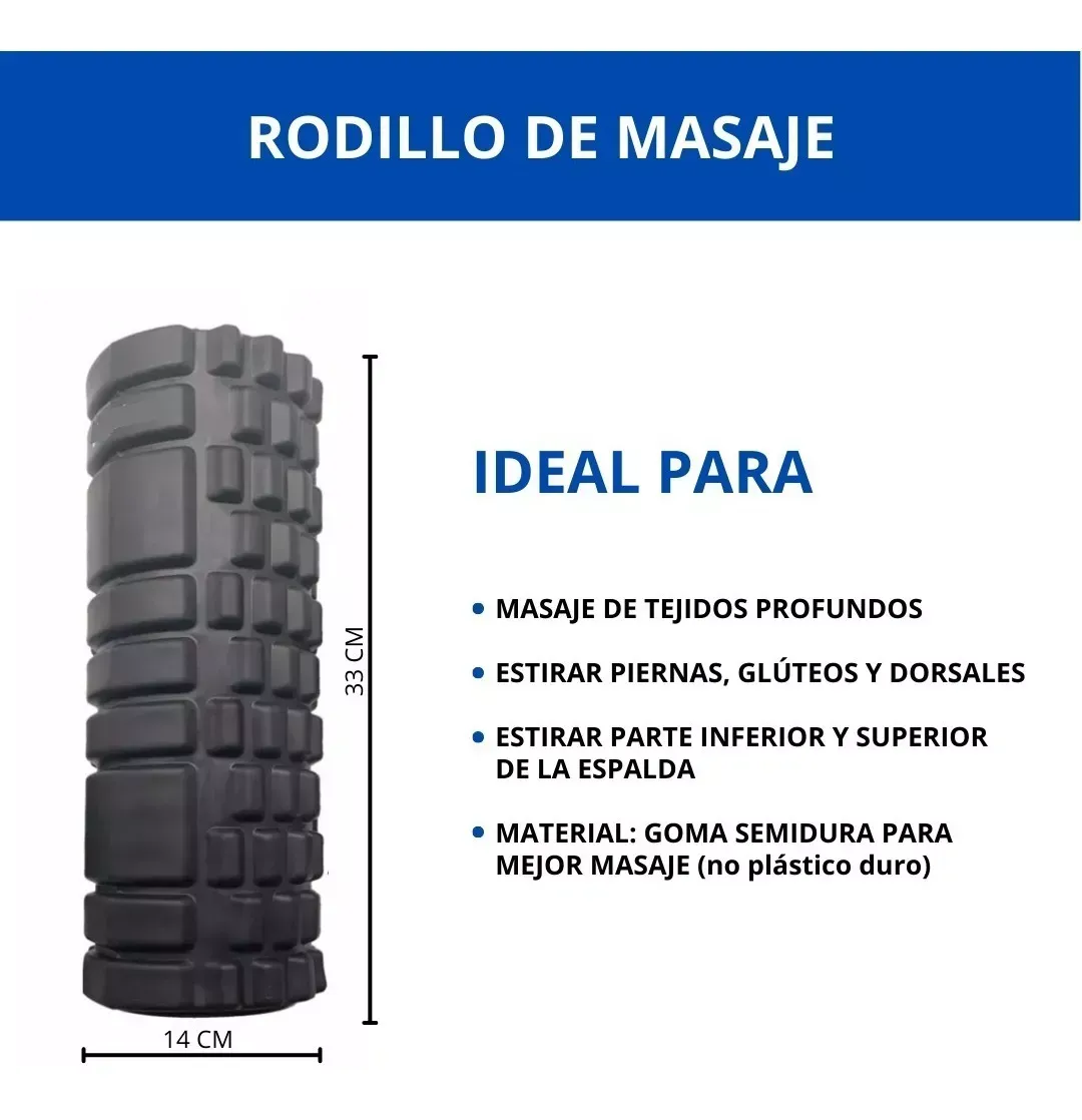 Rodillo Roller Masajeador Set 5 En 1 Ejercicio Yoga Pilates Color Negro