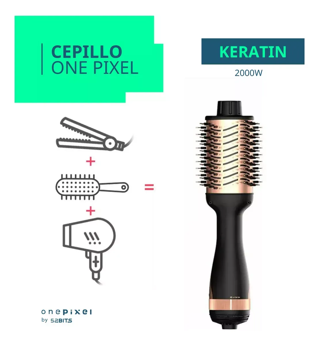 Cepillo Secador Avocado 3d Therapy Infusión Keratina ONE PIXEL 2000w 110v