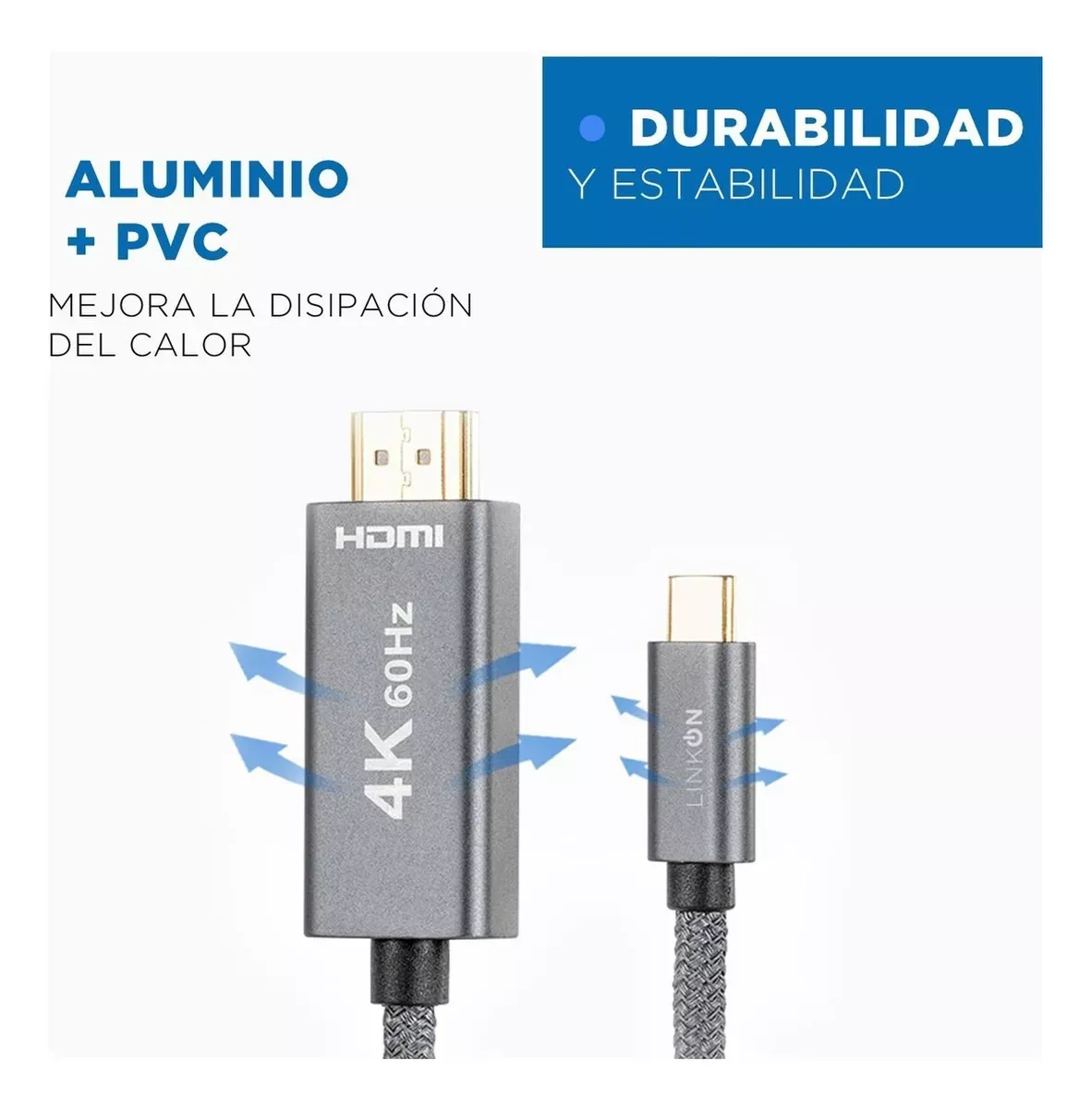 Cable Adaptador Usb C A Hdmi V2.1 4k 60hz Trenzado Oro 2mt