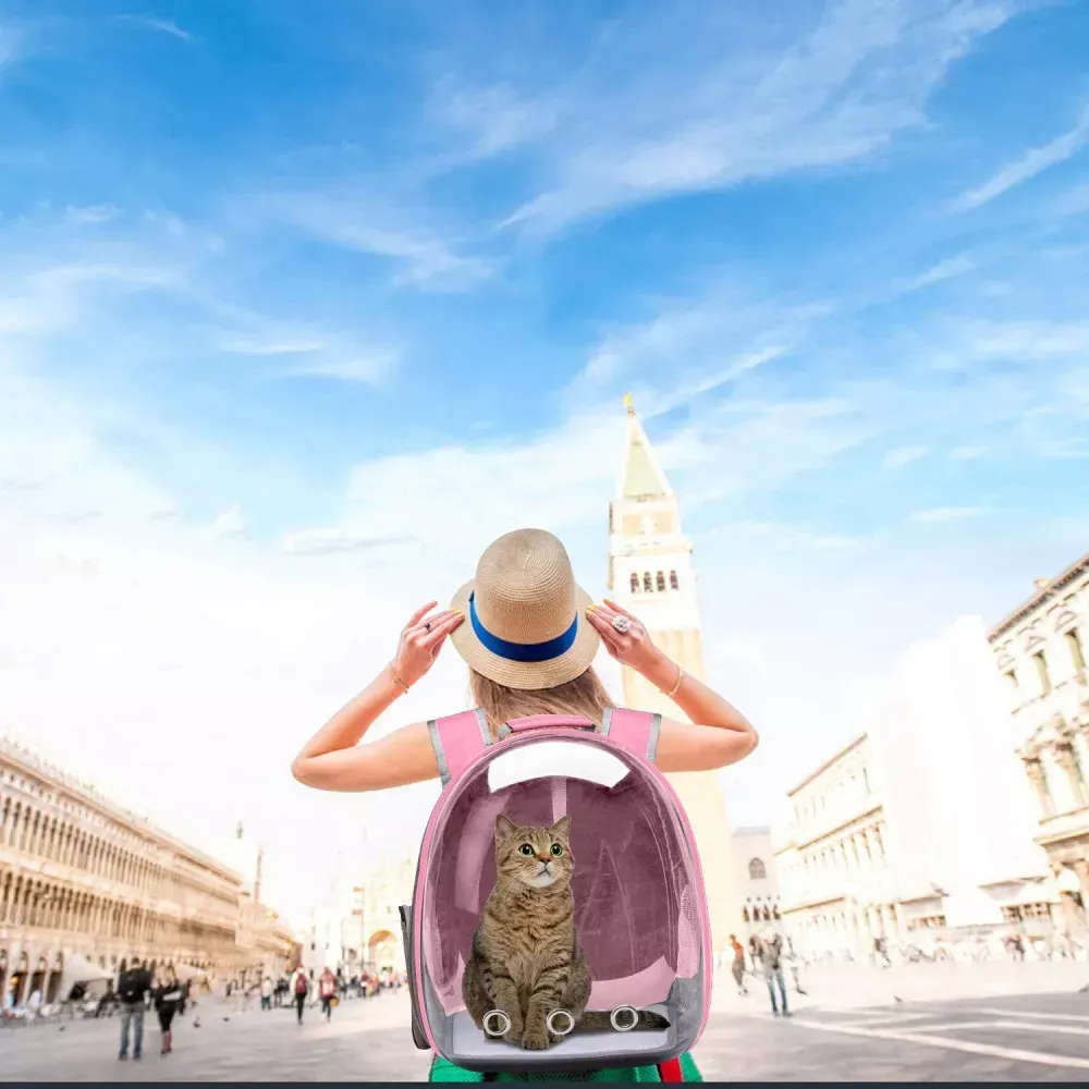 Maleta Para Mascotas Transporte Con Capsula Perros Y Gatos Color Rosa