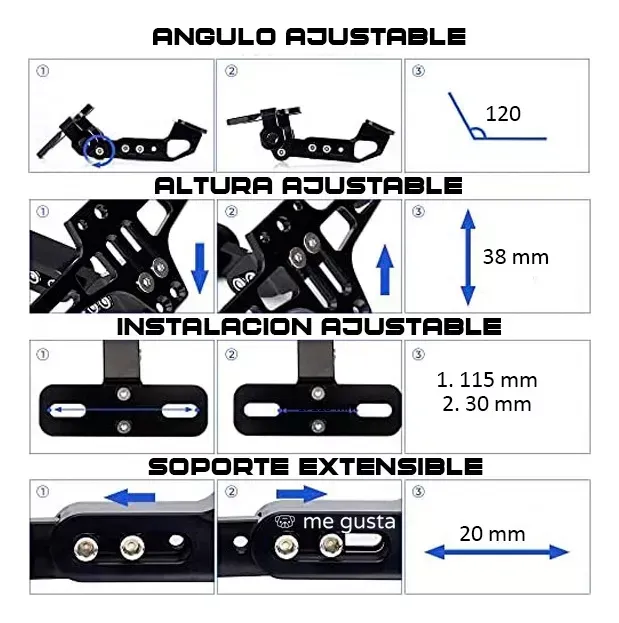 Extensor Porta Placa Lujo Universal Fender Eliminator Moto