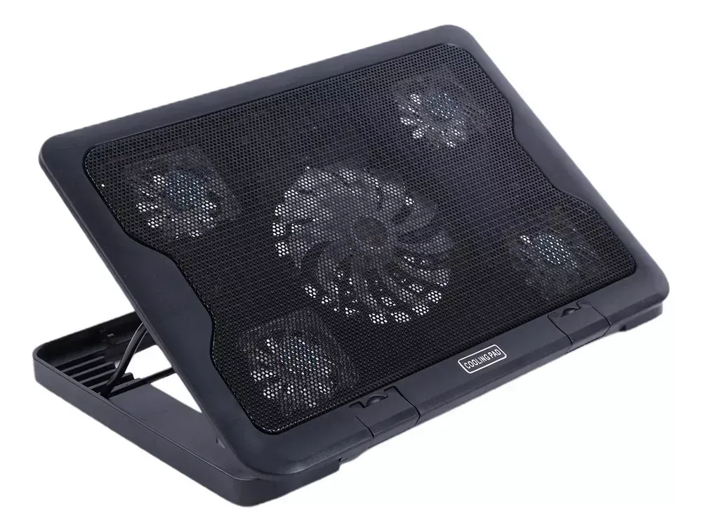 Ventilador Notebook MacBook 5 Hélices Reclinable Pc Import Color Negro Led Azul