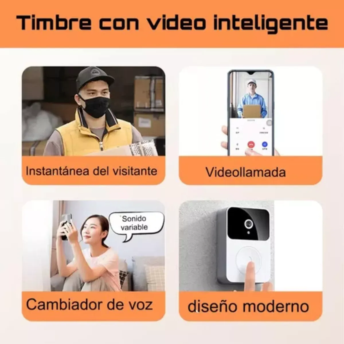 Timbre Wifi Con Cámara Inalámbrico Con Parlante Y Micrófono 110v