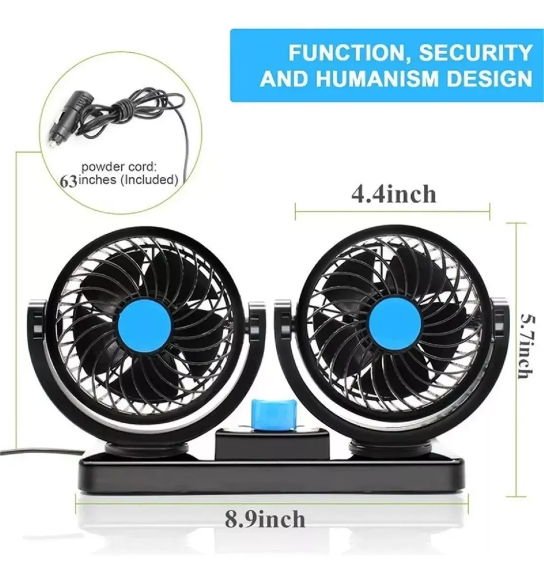 Ventilador Duo Coche Auto Interior 360°