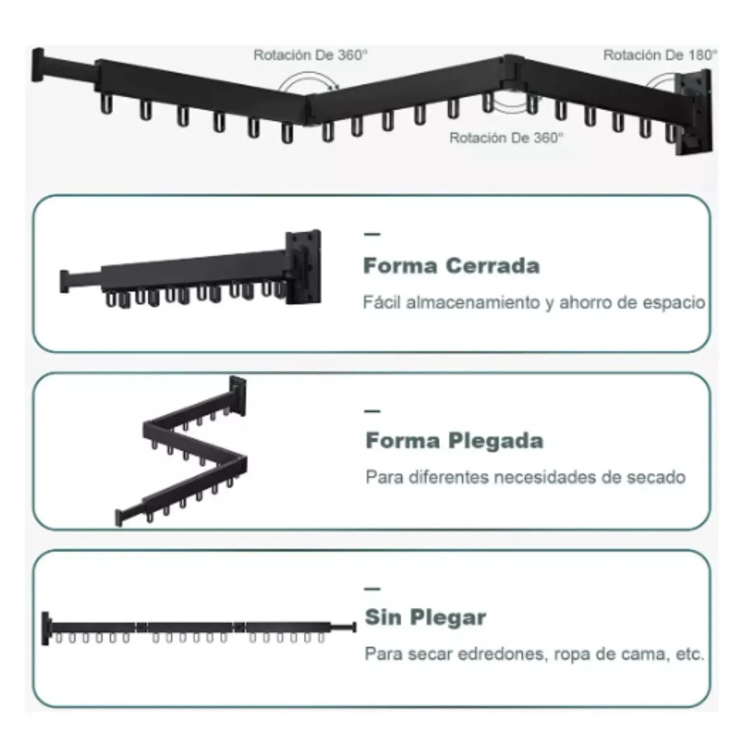 Tendedero Plegable de Pared con 18 Ganchos Ahorra Espacio