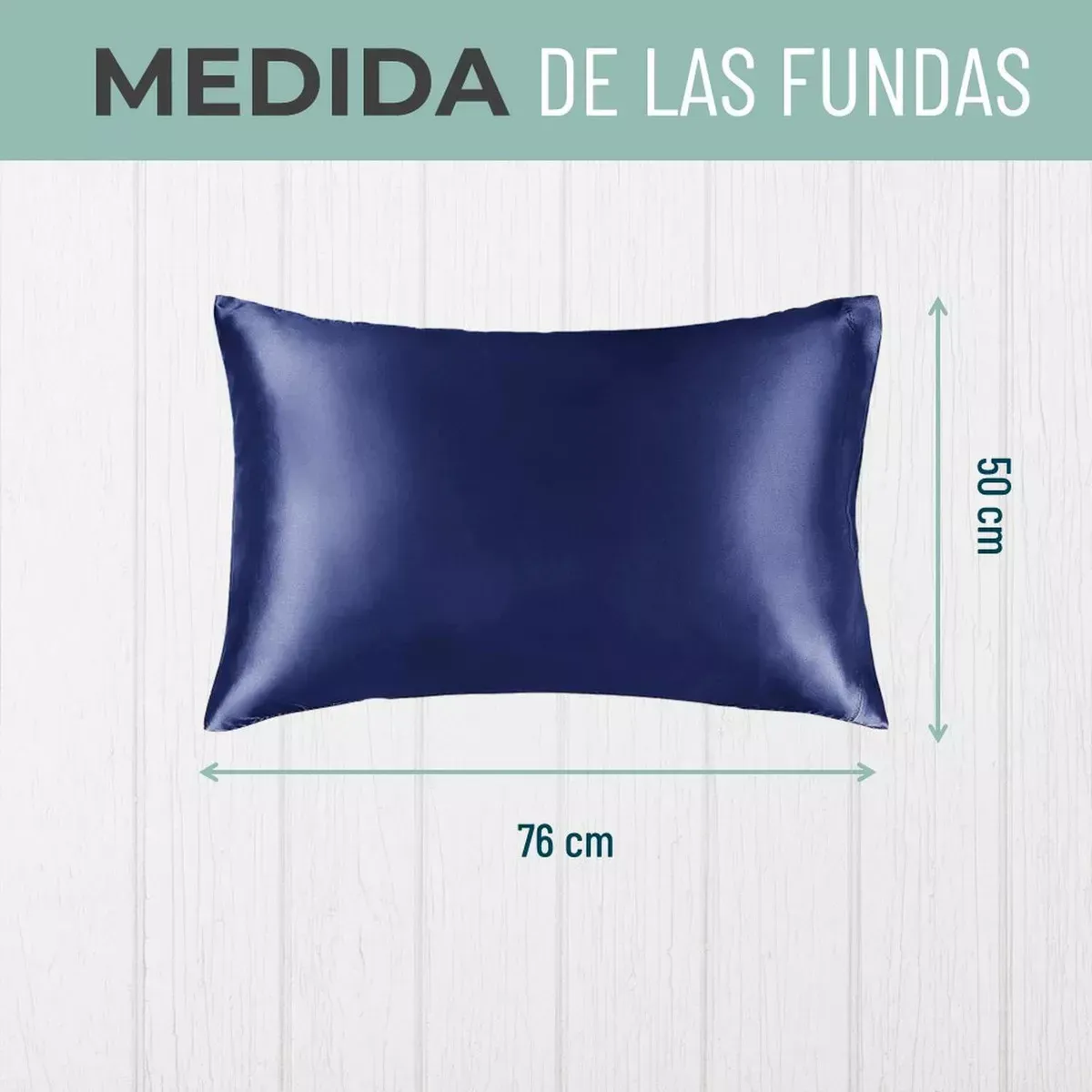 Funda Almohada Satin Saten Tipo Seda Set X2 Unds 100cm X 76cm Color 76x50 Azul Marino