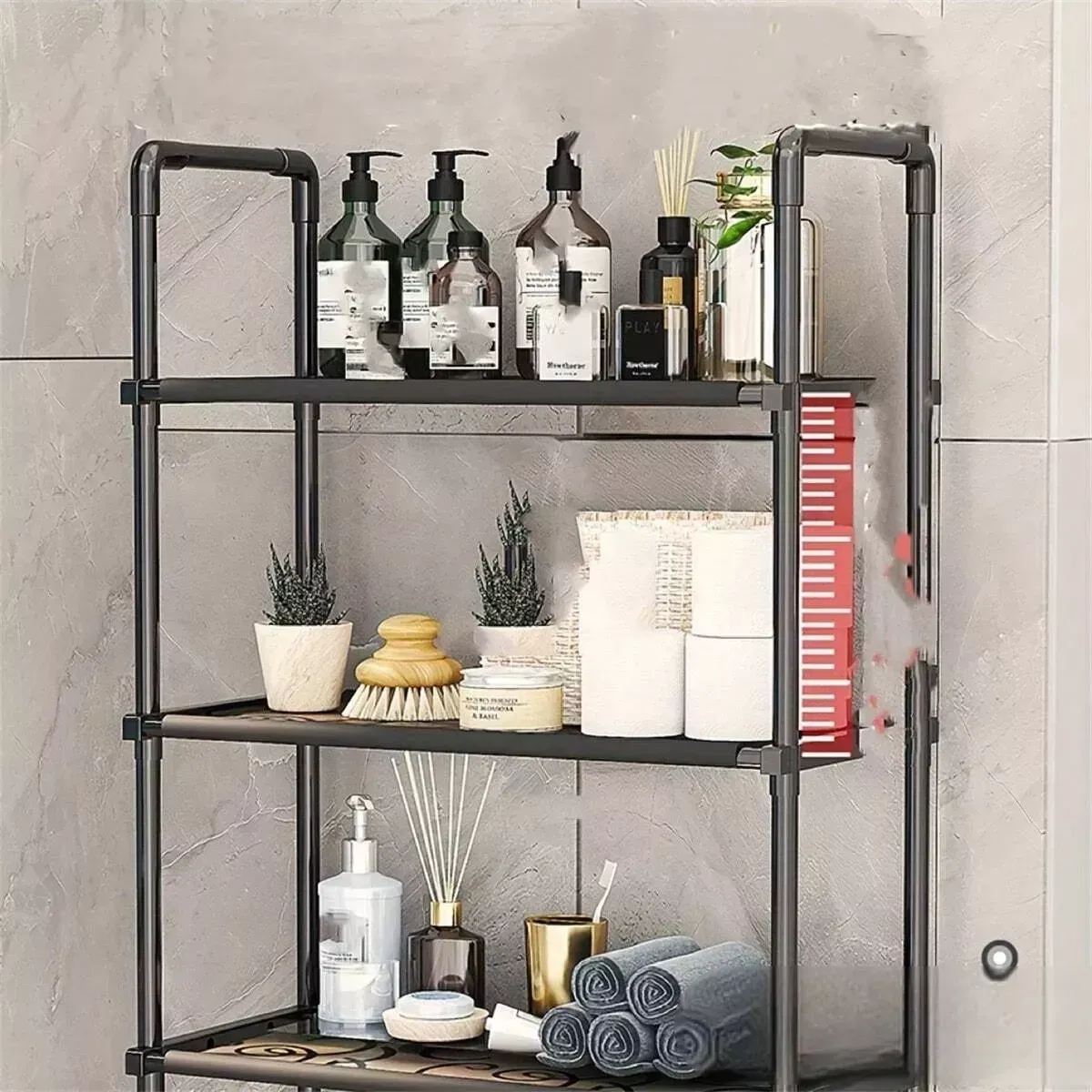 Mueble Organizador De Baño Lavadora Rack 3 Niveles Color Negro