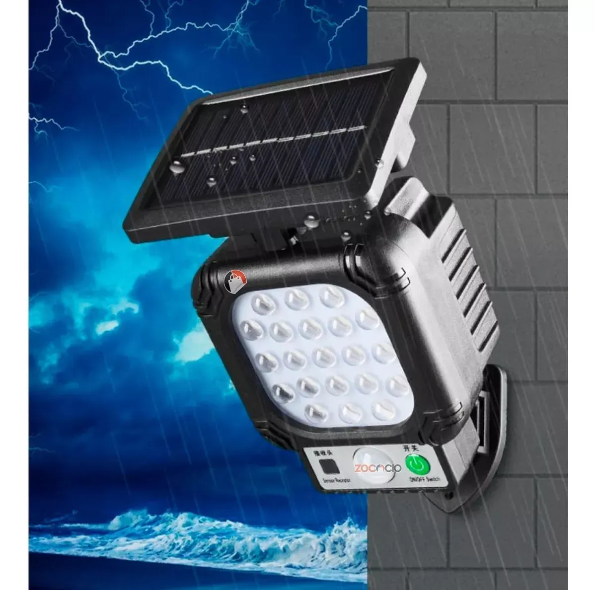 Lampara Led Con Panel Solar Y Sensor 21 Leds Impermeable Color Negro