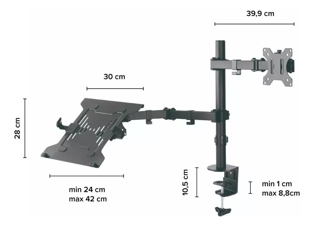 Soporte Para Tv Brazo 345 Soporte Doble Para 1 PC Portátil y 1 Monitor Color Negro