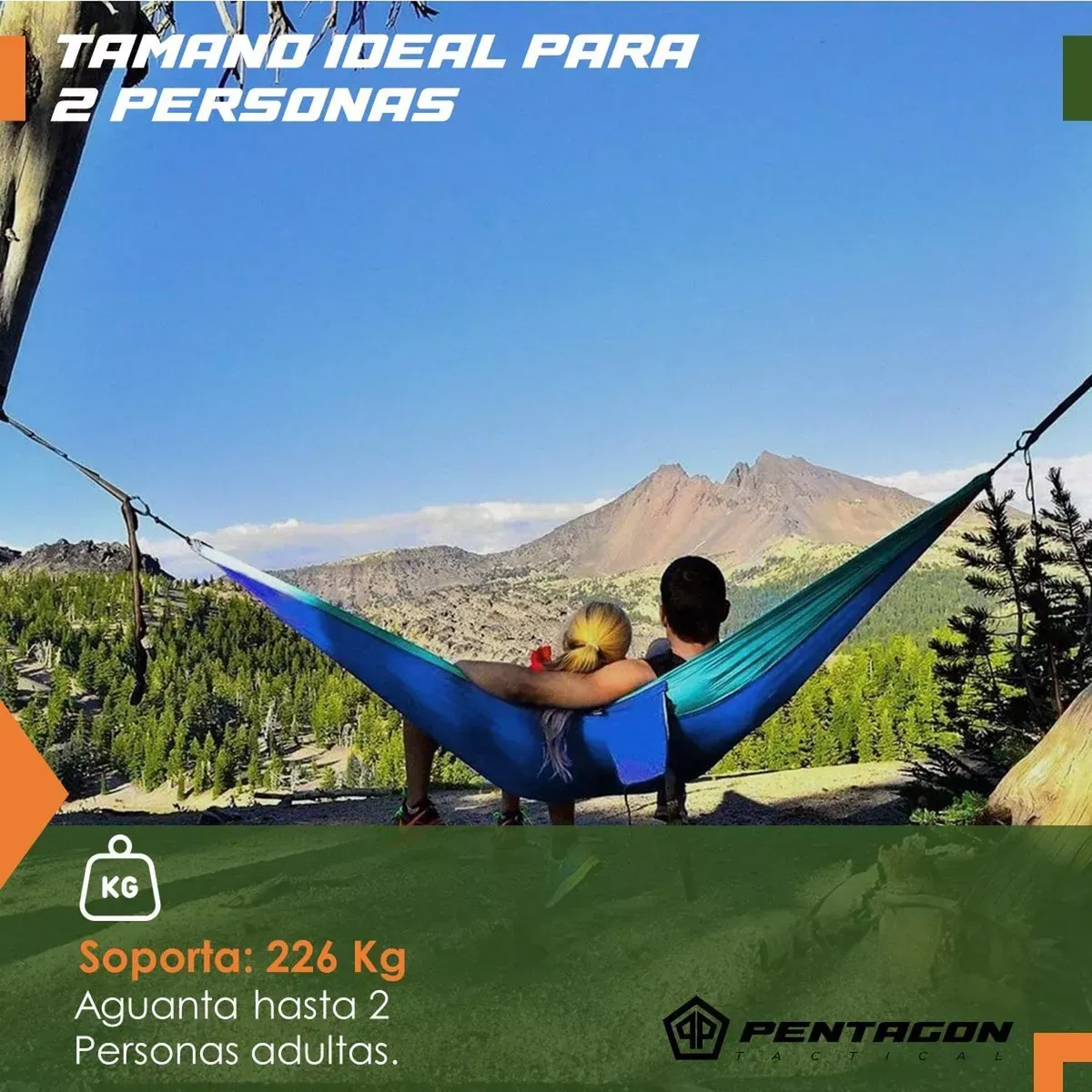 Hamaca Colgante Doble Camping Outdoor Color Azul