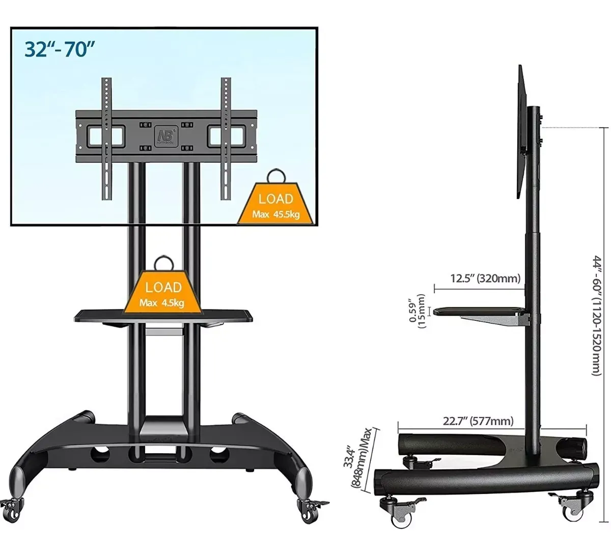 Soporte Tv Movil De Piso Nb North Bayou Ava 1500 32 A 65 Color Negro