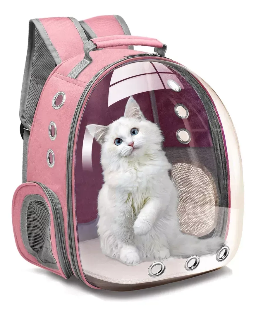 Maleta Para Mascotas Transporte Con Capsula Perros Y Gatos Color Rosa