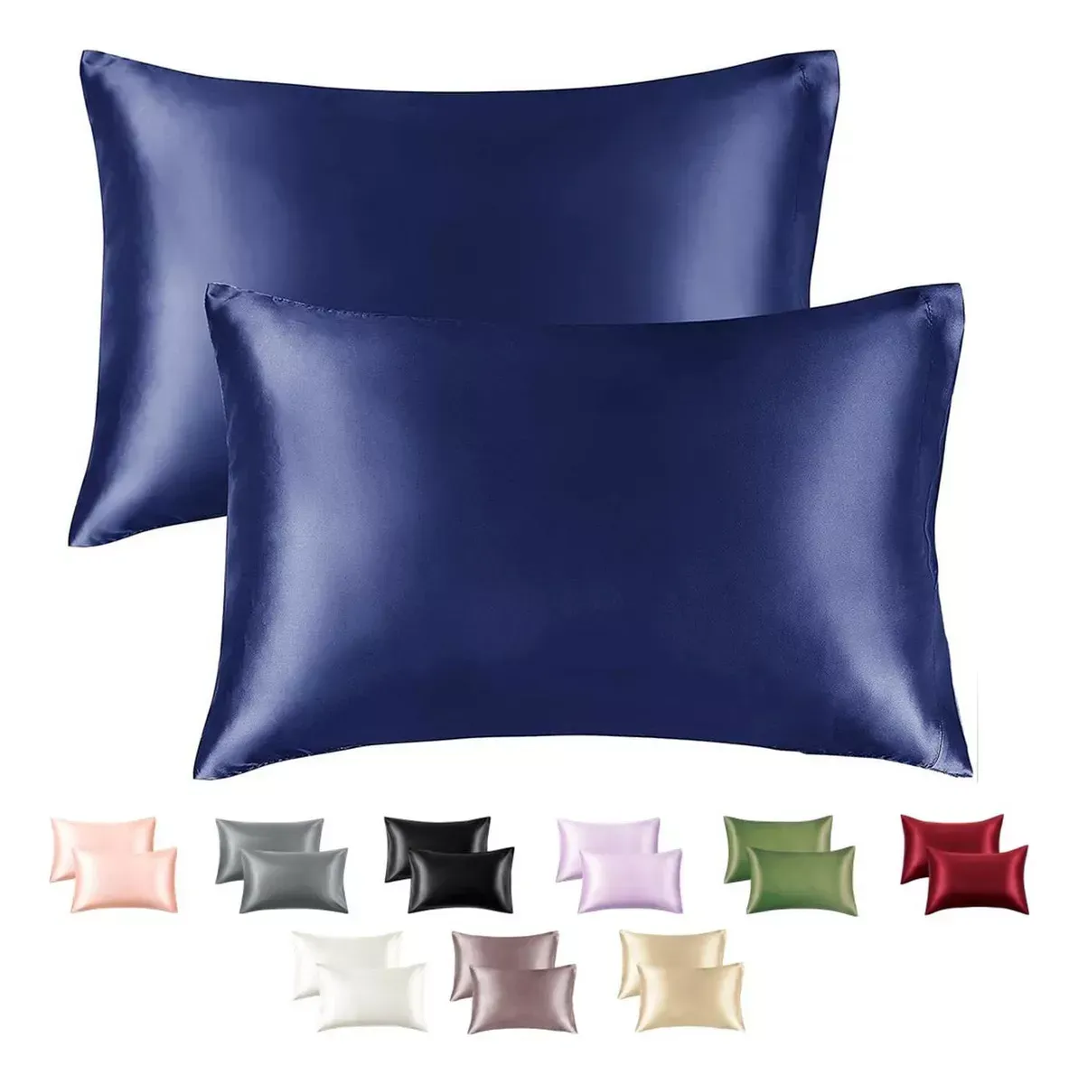 Funda Almohada Satin Saten Tipo Seda Set X2 Unds 100cm X 76cm Color 76x50 Azul Marino