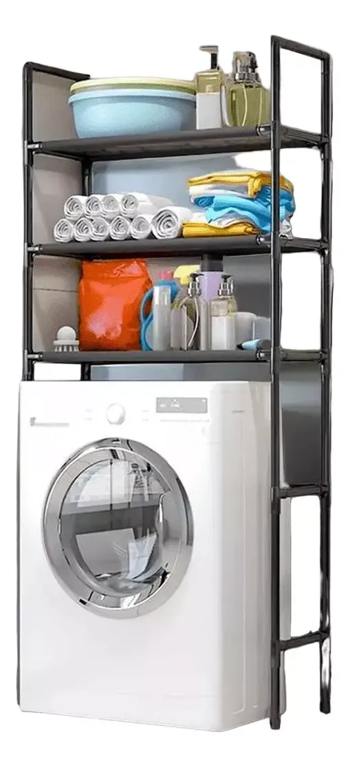 Mueble Organizador De Baño Lavadora Rack 3 Niveles Color Negro