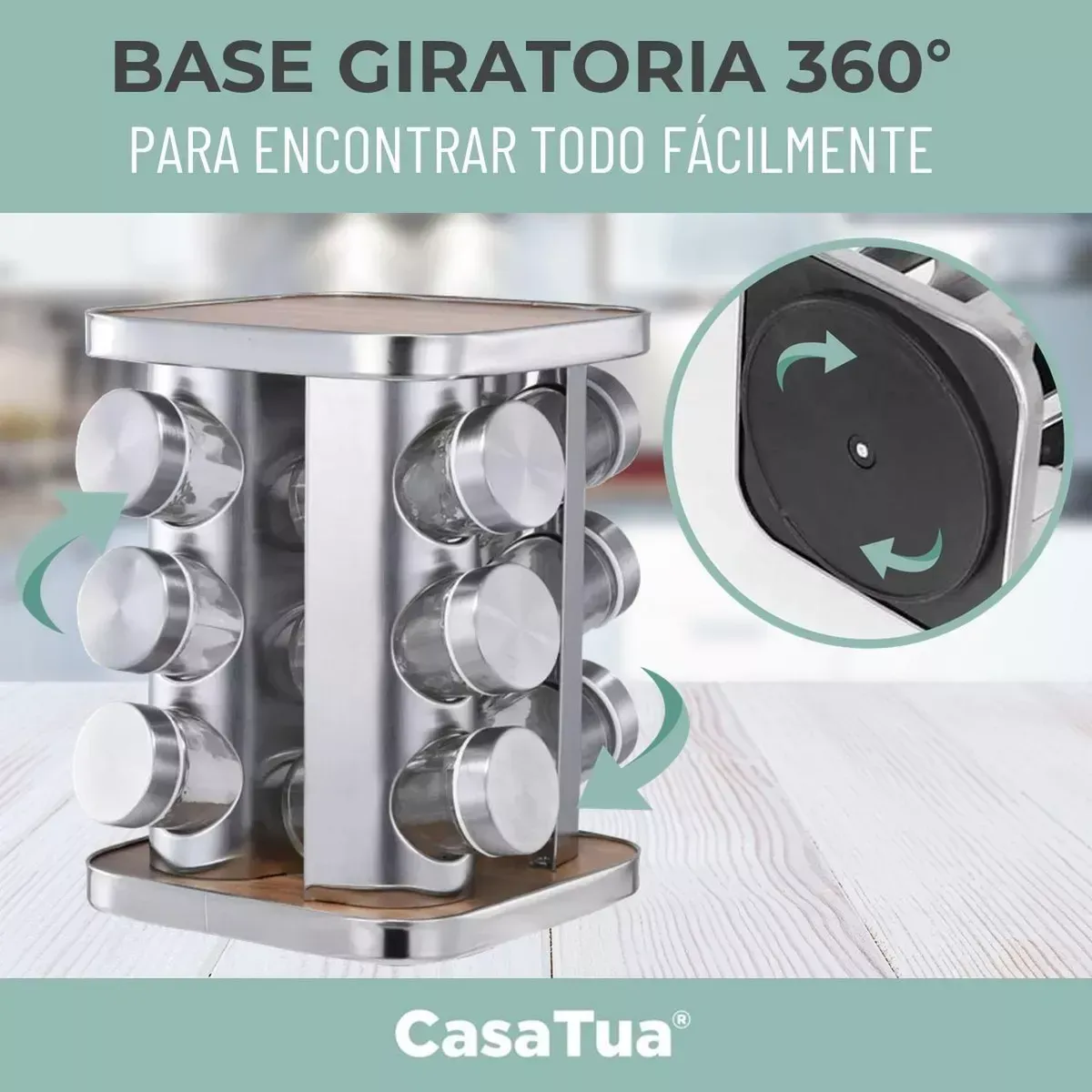 Especiero Cocina Giratorio 12 Condimentos Acero Inoxidable