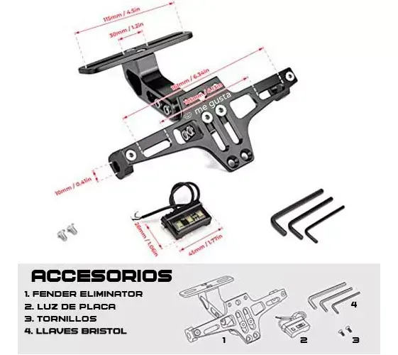 Extensor Porta Placa Lujo Universal Fender Eliminator Moto