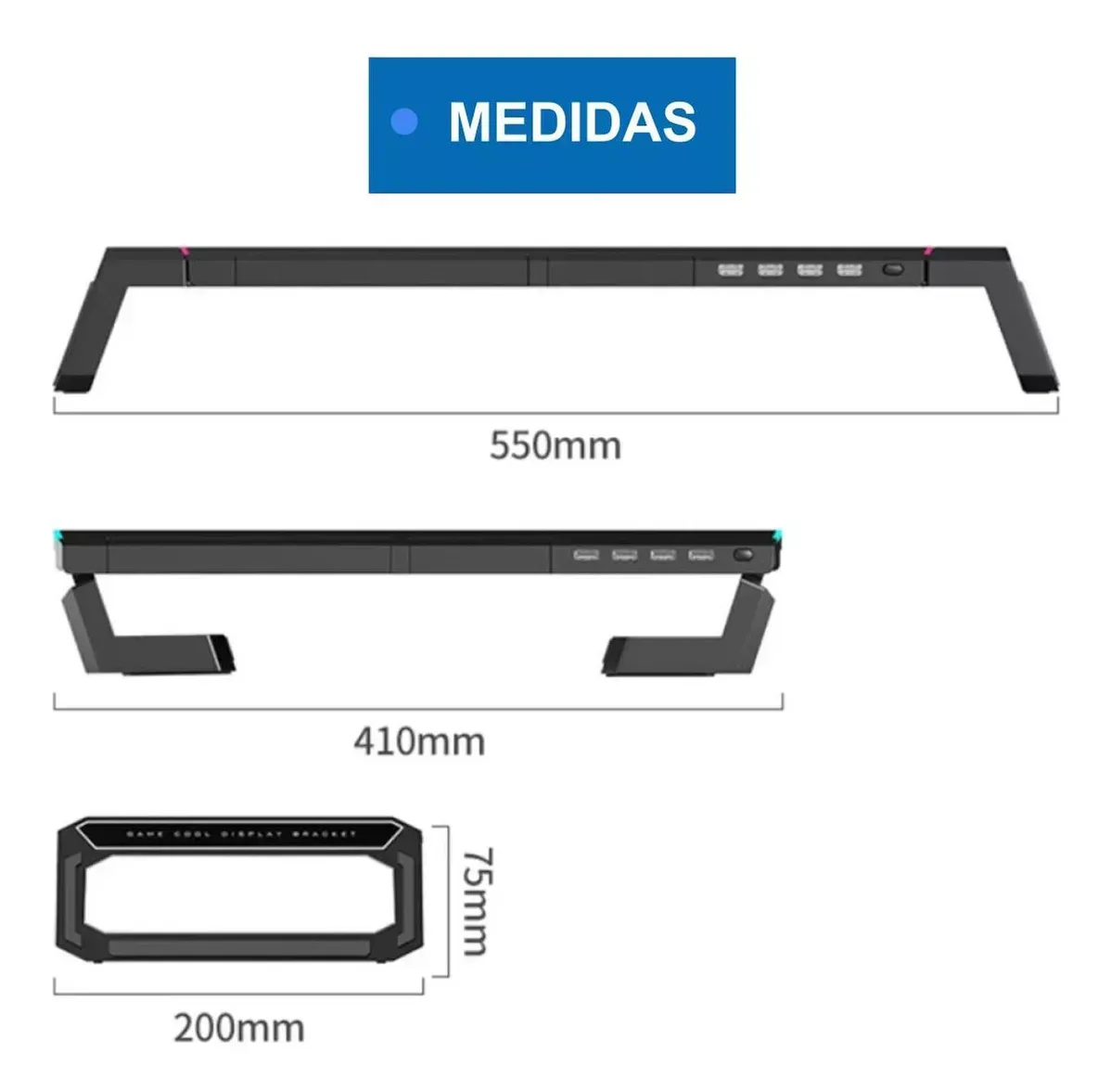 Soporte Monitor Rgb Organizador Escritorio Puerto Usb