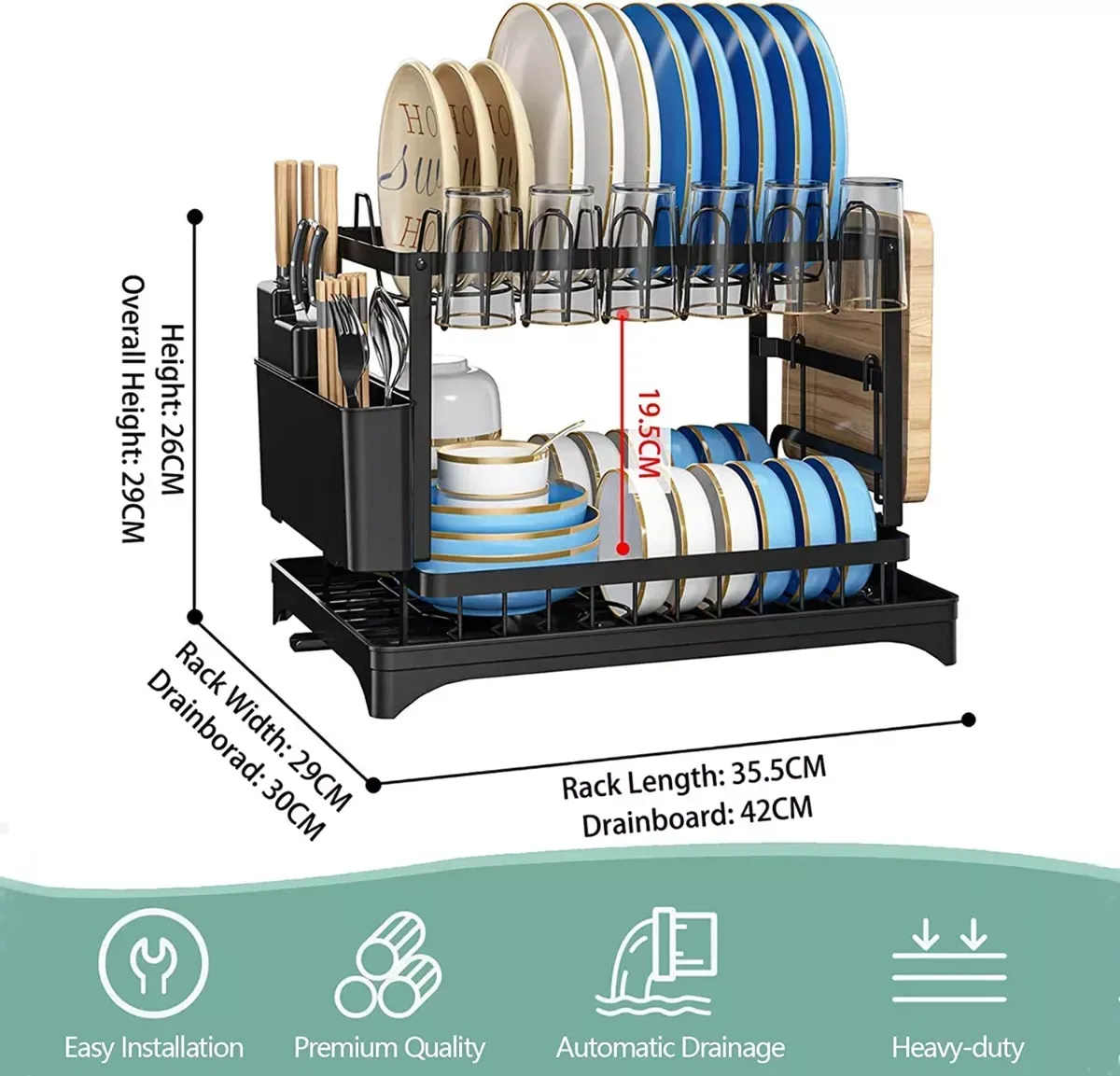 Escurridor De Platos Metálico 2 Niveles Acero Inoxidable Encimera De Cocina Utensilios