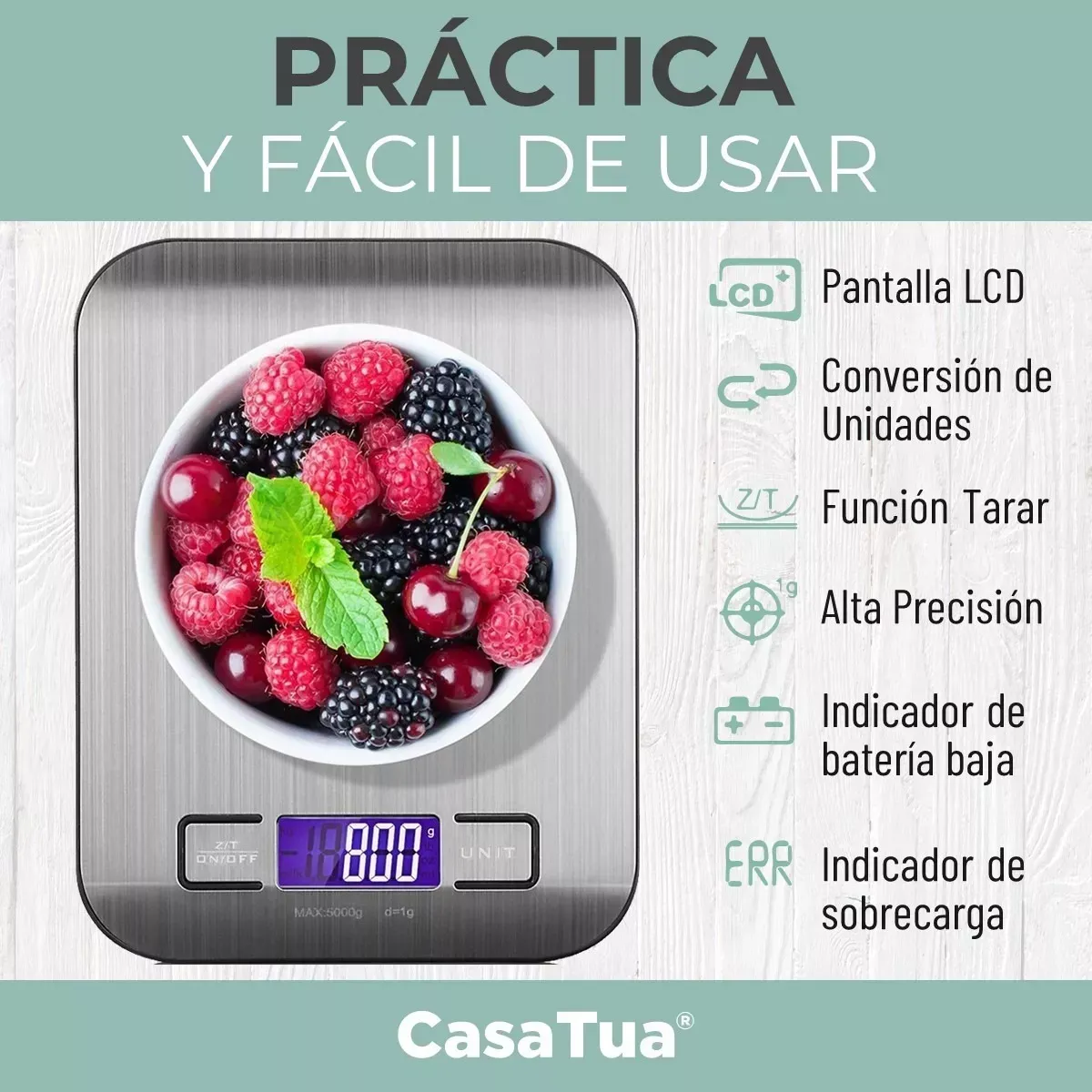 Balanza Gramera Bascula Digital Pesa Cocina Acero Inox 5 Kgs Color Acero inoxidable