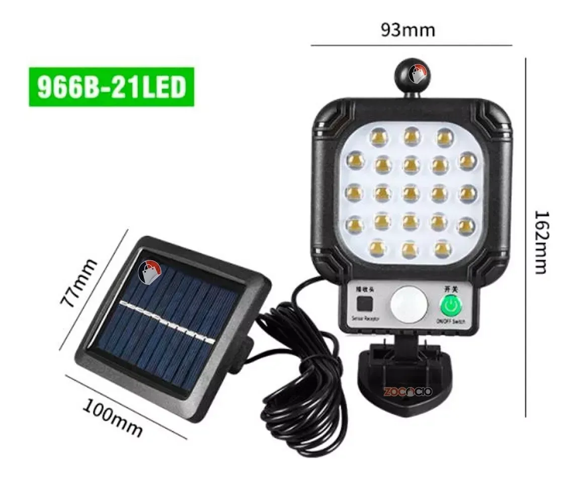 Lampara Led Con Panel Solar Y Sensor 21 Leds Impermeable Color Negro