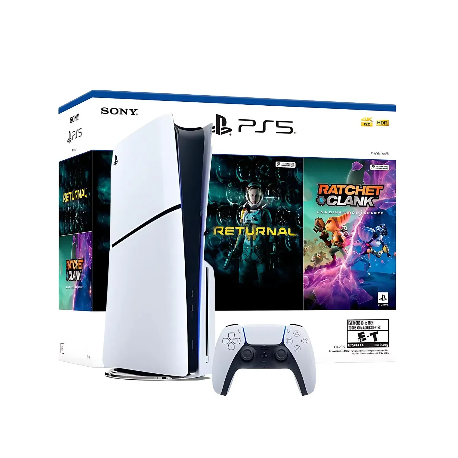 Consola PS5 Estándar 1TB Slim Blanco|Negro + 1 Control inalámbrico + Juego PS5 Returnal + Juego PS5 Ratchet & Clank: Rift Apart