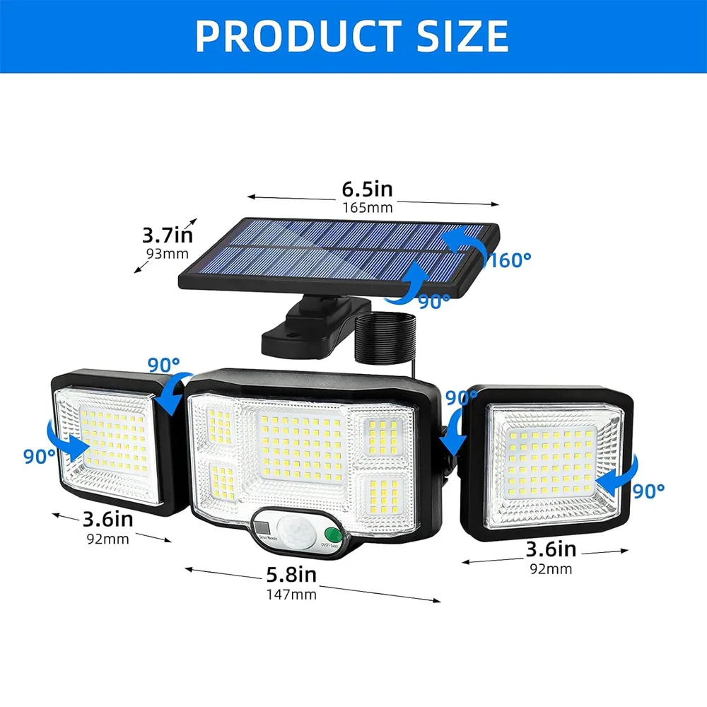 Lampara Solar 3 Cuerpos Con Sensor De Movimiento