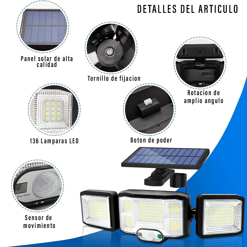 Lampara Solar 3 Cuerpos Con Sensor De Movimiento