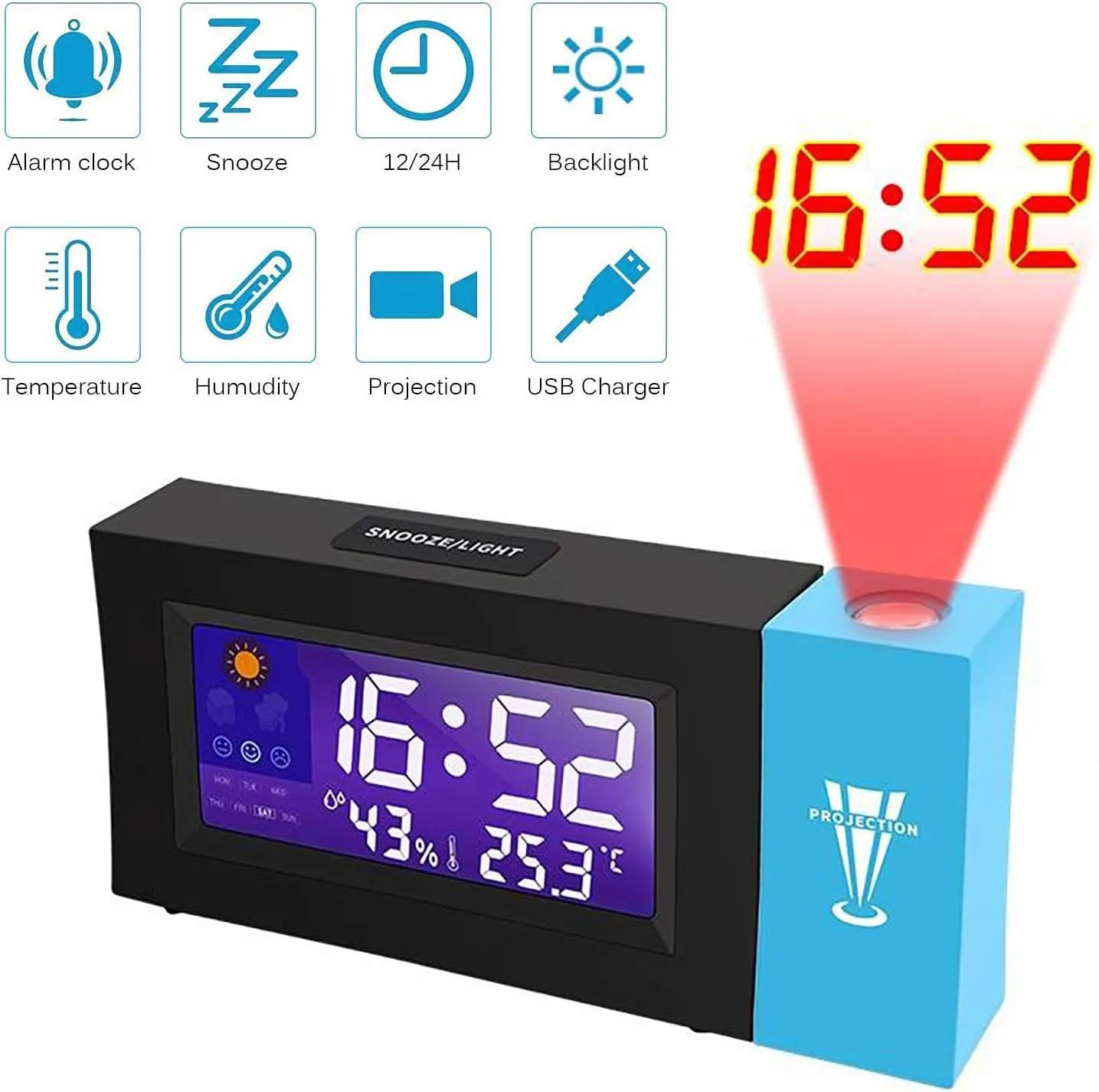 Reloj Despertador Digital Alarma Proyector Hora En Techo