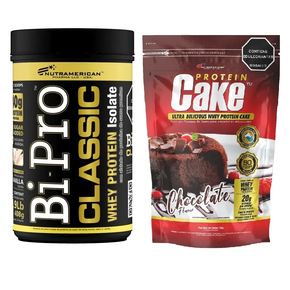 Combo Proteina Bipro Classic Vainilla 1 lb + Protein Cake Chocolate Torta + Cake + Snack