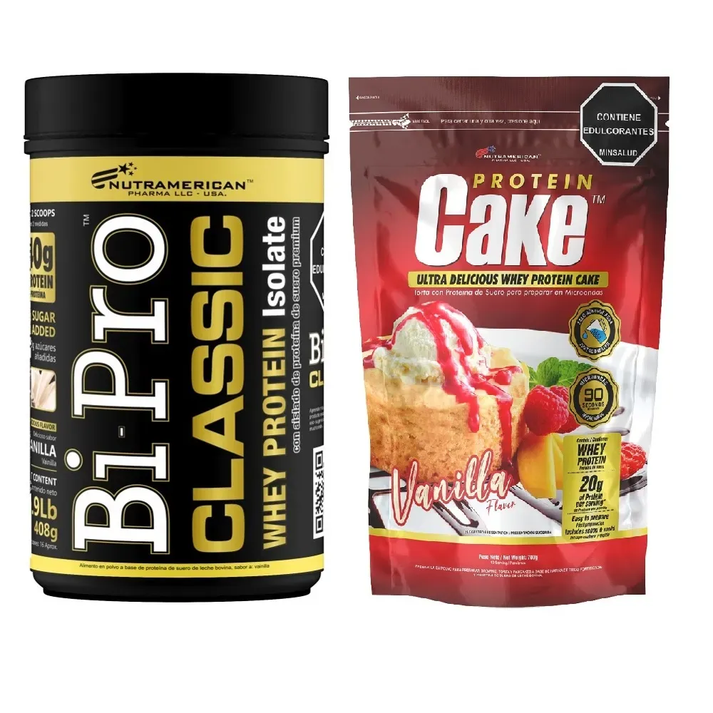 Combo Proteina Bipro Classic Vainilla 1 lb + Protein Cake Vainilla Torta + Cake + Snack