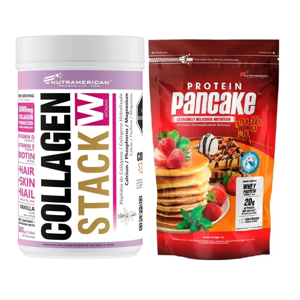 Combo Colageno hidrolizado Collagen Stack 585 g + Protein Pancake 1.69 LB Pancakes,Waffles,Crepes