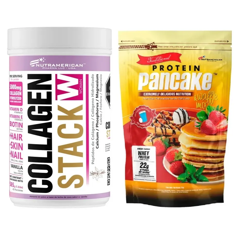 Combo Colageno hidrolizado Collagen Stack 585 g + Protein Pancake Tradicional 1.65 LB Pancakes + Waffles + Crepes