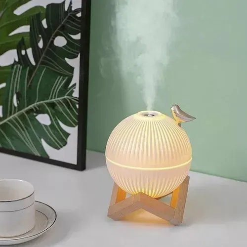 Lámpara Humidificador De Esfera Con Base De Madera