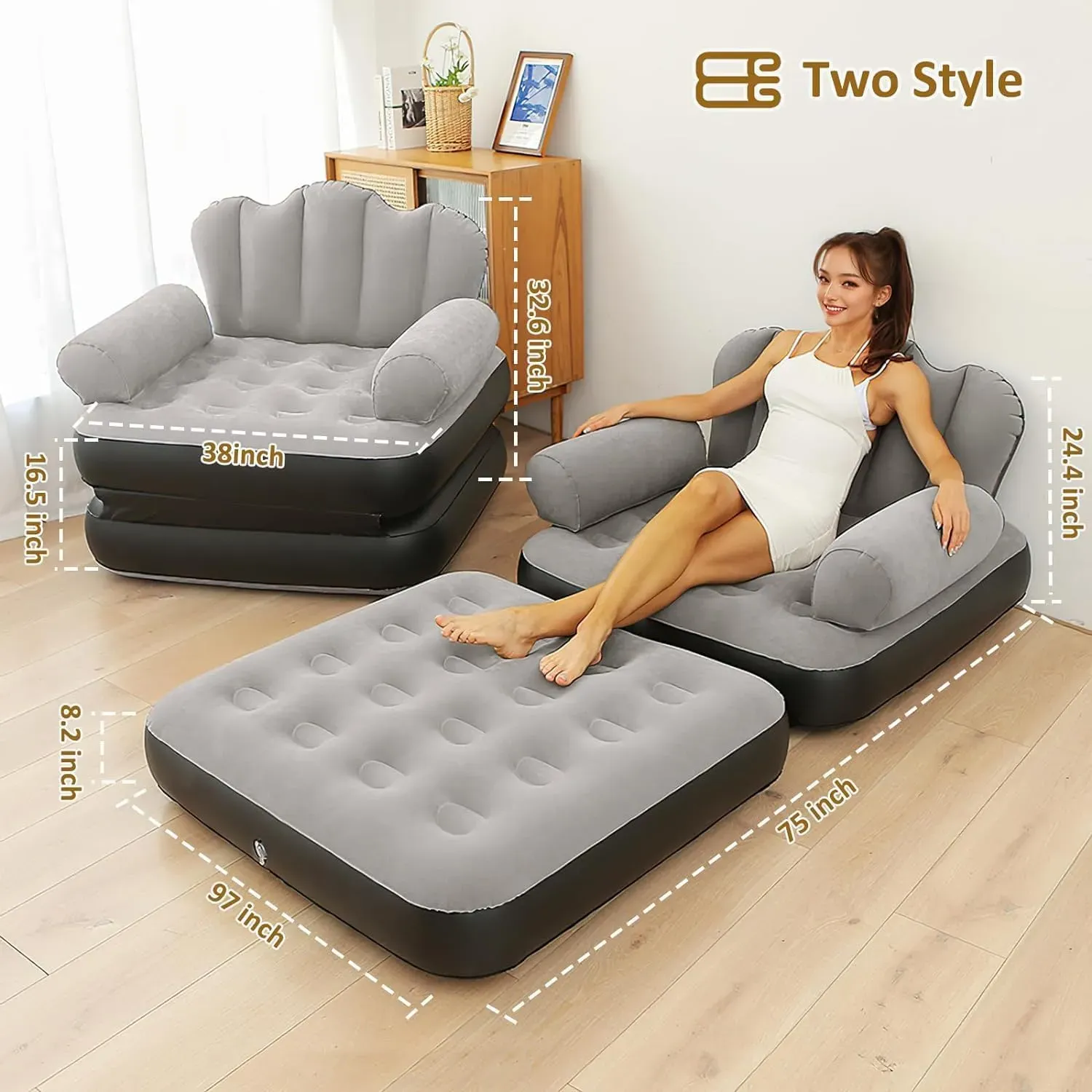 Sofa Cama Plegable Portátil 2 En 1 Inflable 