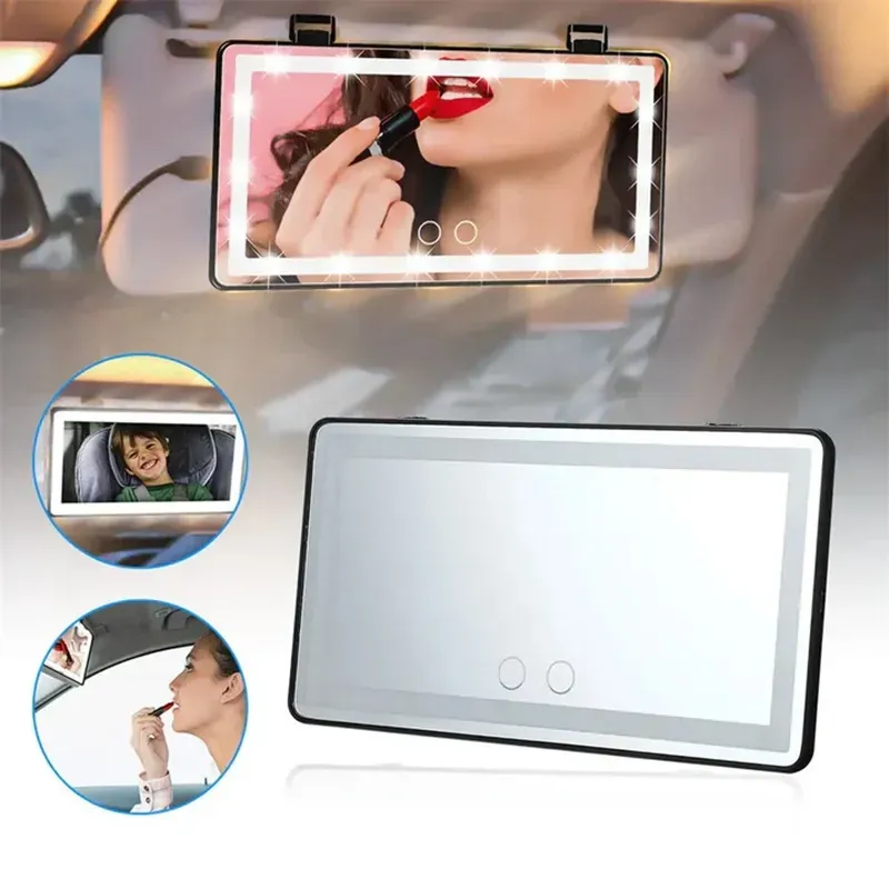 Espejo De Maquillaje Para Carro Con Luz Led Y USB