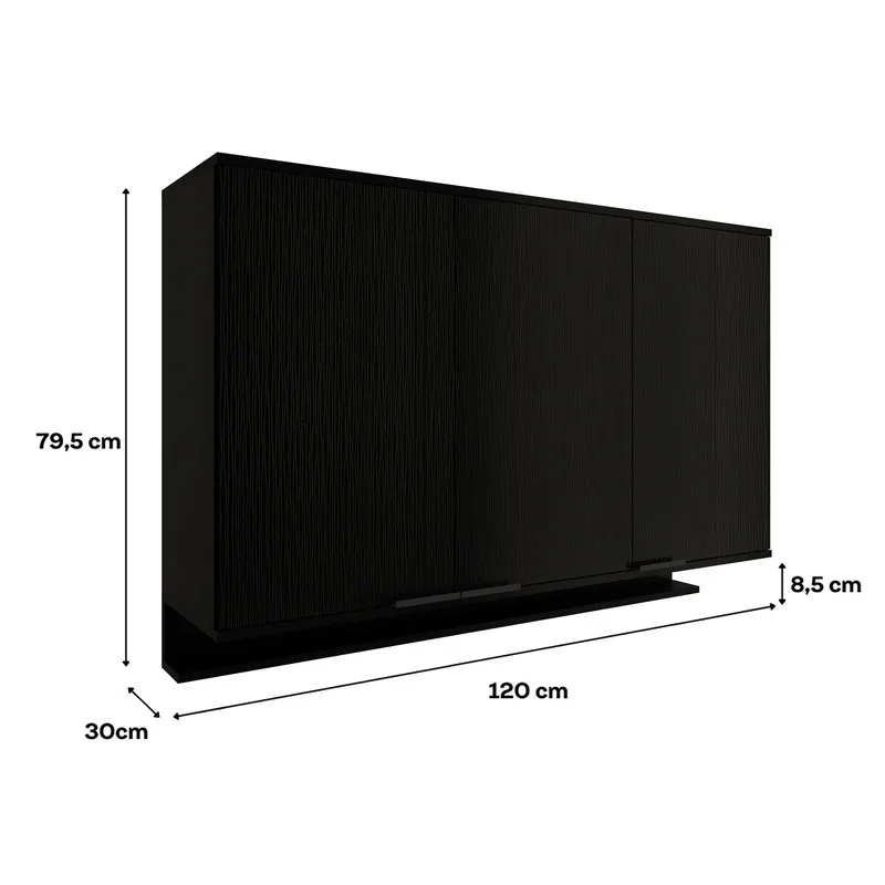 Mueble Superior Multiuso Cocina 120 Cm Mdp 3 Puertas Negro