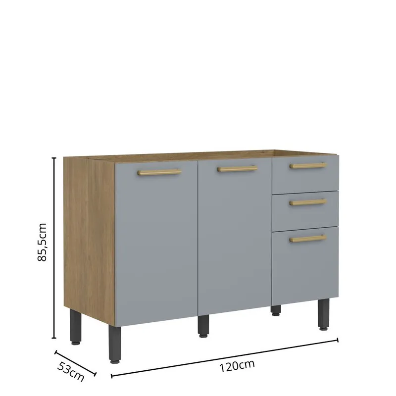 Mueble Inferior De Cocina De 120 Cm En Mdp Sin Meson Gris