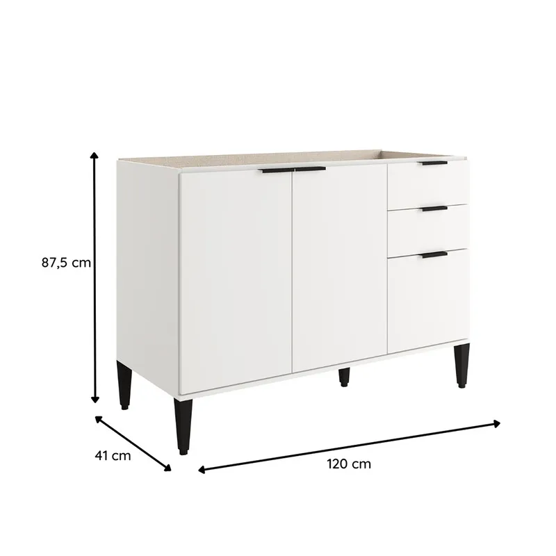 Mueble Inferior De Cocina 120 Cm En Mdp Sin Mesón Blanco