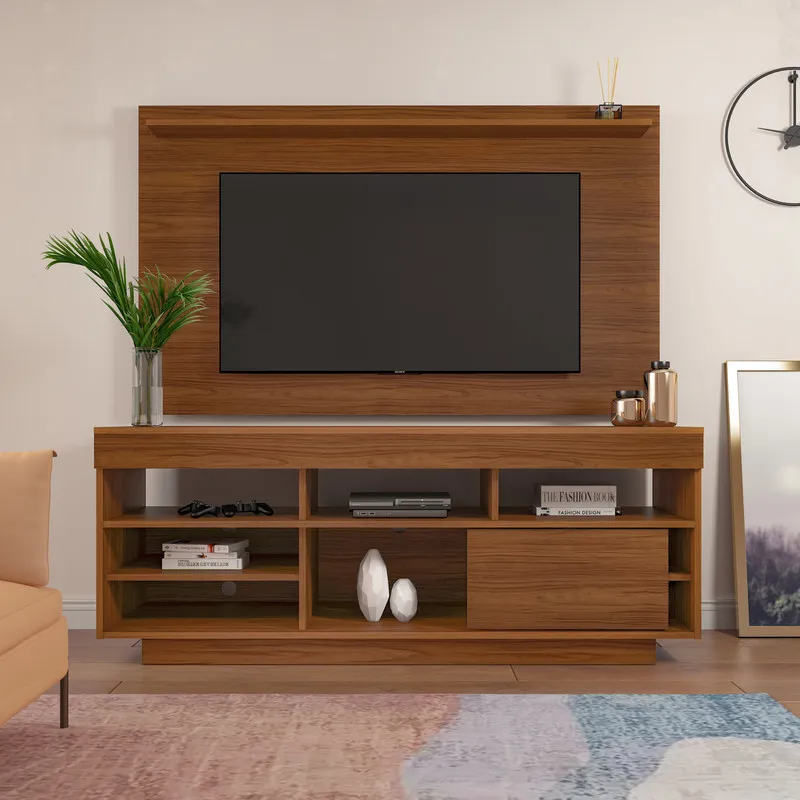 Mueble Para TV 55" BERTOLINI Con Panel En MDP Incluye Soporte Cedro Con Blanco