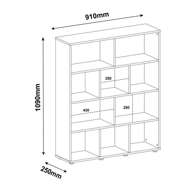 Biblioteca Estantería Librero En Mdp 91Cm 10 Compartiientos Negro