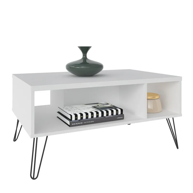 Mesa De Centro En Mdp 59Cm Pata En Acero Blanco