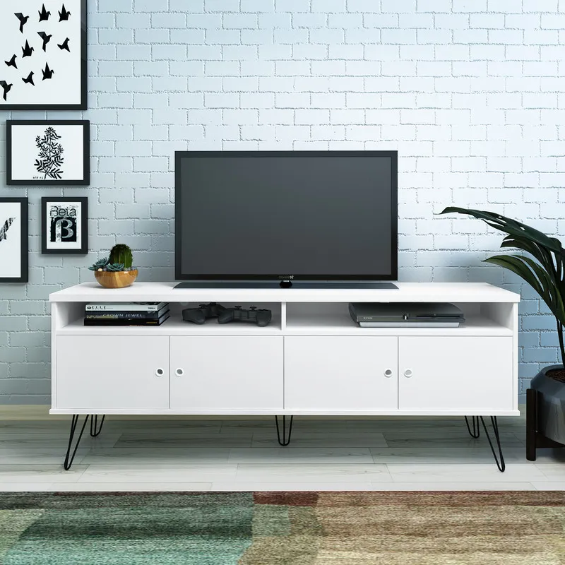 Mueble De TV 60"  BERTOLINI En MDP 160cm Pata De Acero Blanco