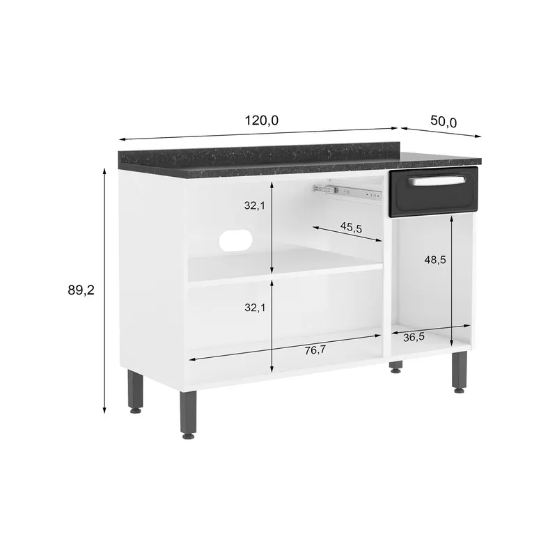 Mueble Inferior De Cocina 120Cm Con Mesón Bertolini Blanco