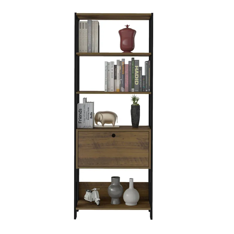 Estanteria Biblioteca Match BERTOLINI Con Puerta En MDP 166x63cm Pino Con Negro