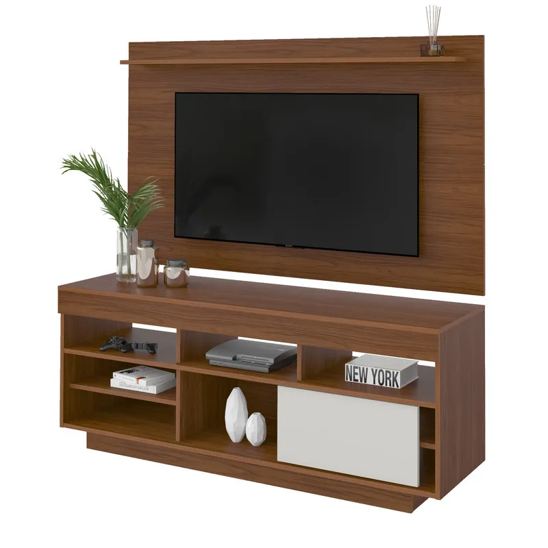 Mueble Para TV 55" BERTOLINI Con Panel En MDP Incluye Soporte Cedro Con Blanco