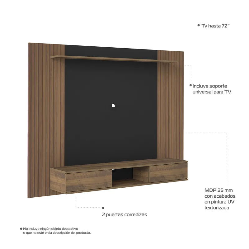 Mueble Para Tv 75" En Mpd 176Cm Incluye Soporte Pino Ripiado Con Negro