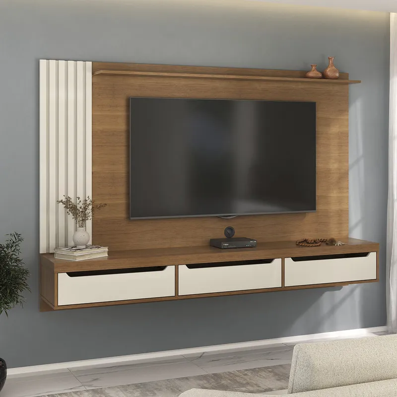 Mueble Para Tv 75" En Mpd 200Cm Incluye Soporte Cerezo Con Blanco